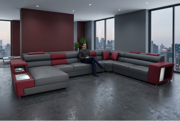 Designer Leder Polster Sitz Ecke Leder Sofa Polster Eck Landschaft Zimmer XXL