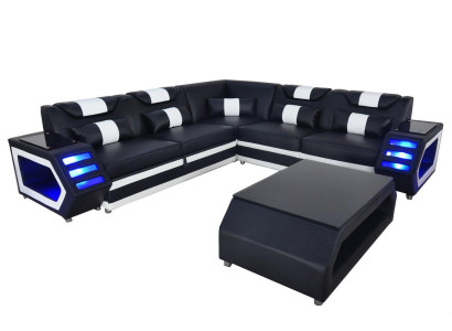 Designer Polster Couch Eck Leder Ecke Sofa Polster Landschaft Zimmer