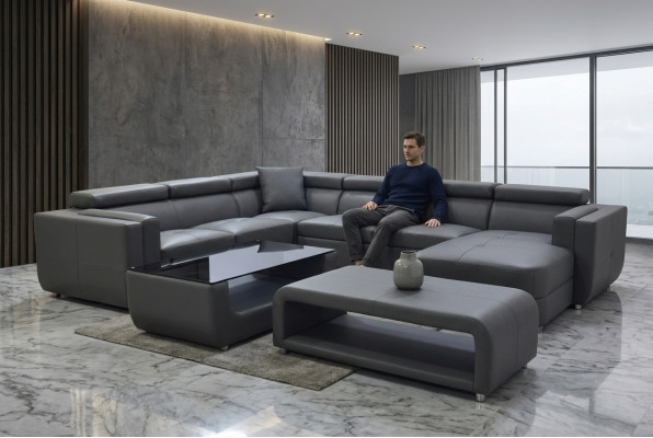 Design Leder Polster Sitz Ecke Leder Sofa Polster Eck Wohn Landschaft