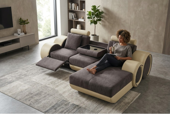 Design Couch Eck Sofa Leder Eck Garnitur Ecke Landschaft Polster L Form