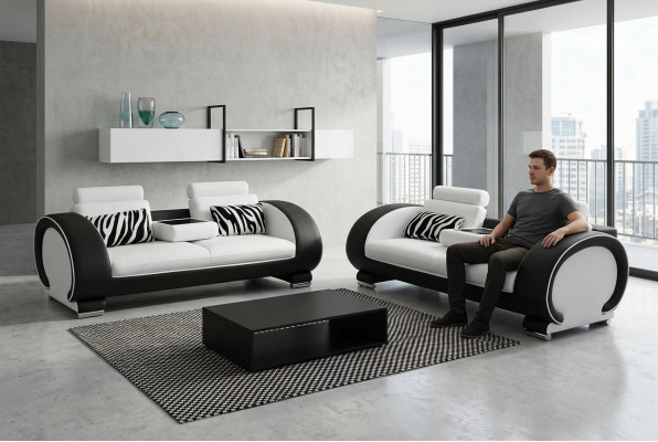 Sofa Couch Sitz Polster Komplett Set Garnitur 3+3 Sofas Designer Couchen Leder