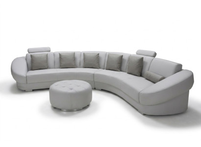 Rund U Form Sofa Polster Eck Garnitur Leder Wohnlandschaft Couchen XXL + Hocker