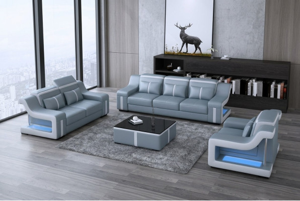 Designer Sofa Couch 3+2 Sitz Polster Leder Couchen Big Sofas Beleuchtet