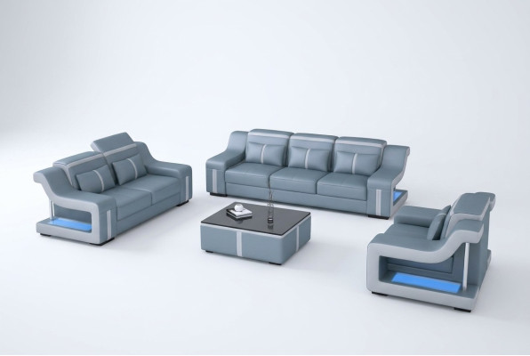 Designer Sofa Couch 3+2 Sitz Polster Leder Couchen Big Sofas Beleuchtet