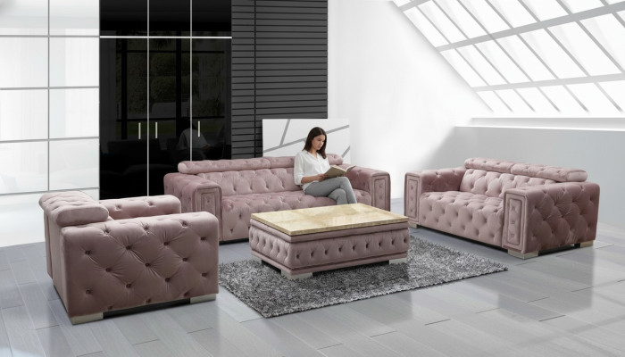 Couch Set Garnitur Polster Design Chesterfield Sofagarnitur 3+3 9914 Samt Set