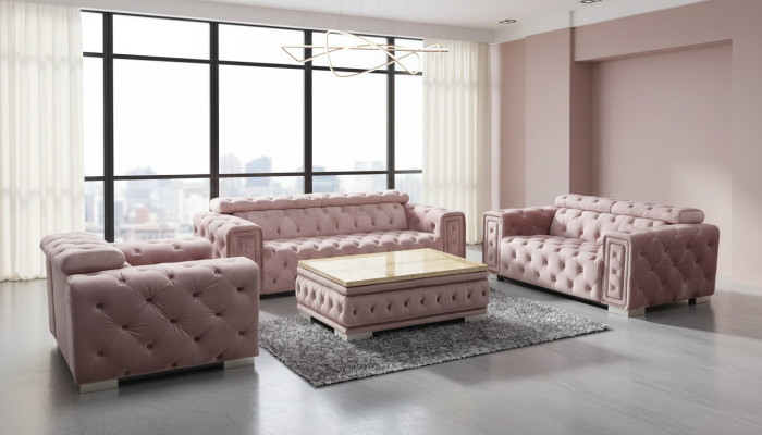 Couch Set Garnitur Polster Design Chesterfield Sofagarnitur 3+3 9914 Samt Set