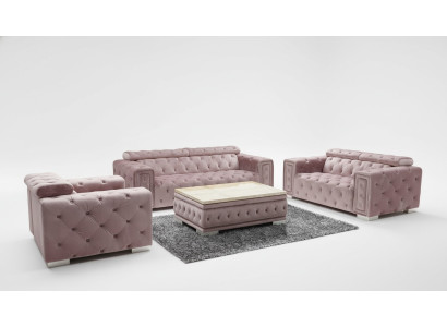 Couch Set Garnitur Polster Design Chesterfield Sofagarnitur 3+3 9914 Samt Set