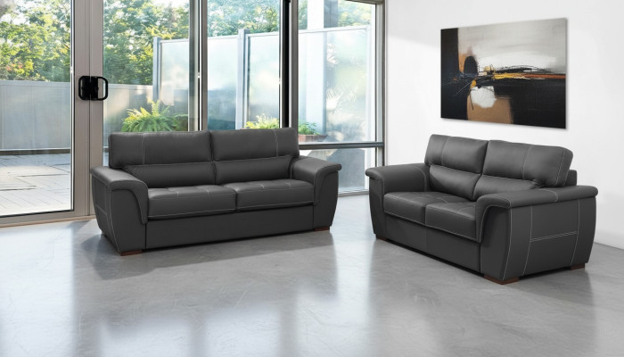 Leder Design Couch Polster Sitz Garnitur Sofa Garnituren 3+2 Leder Sofas Set Neu