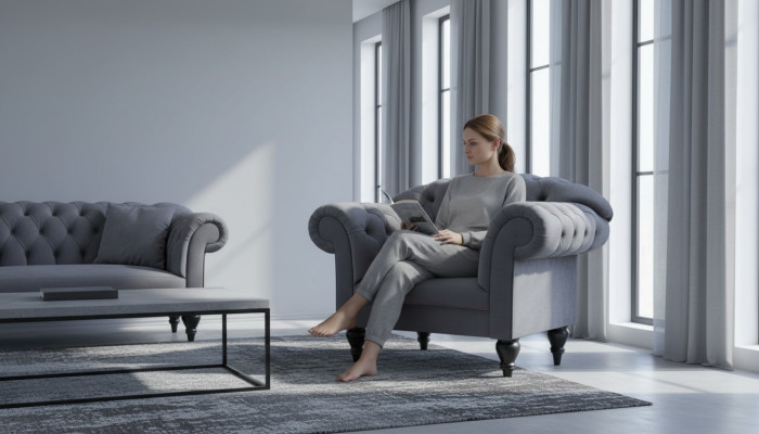 Stoff Chesterfield Couch Polster Sitz Sessel Textil Modern Sessel Blau 1 Sitzer