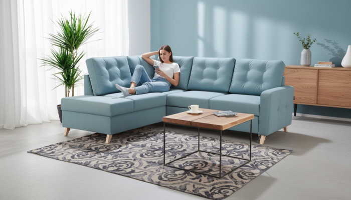 Bettfunktion Stoff Ecksofa L-Form Sofa Couch Design Couch Polster Textil Modern