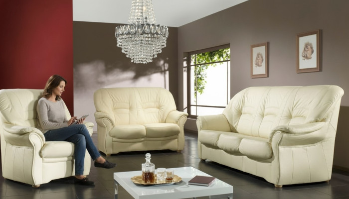 Sofagarnitur Echtleder Sofa 3+2 Sitz Modernes Design Polster Garnitur Set