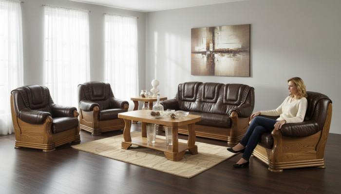 Wohnzimmer Ledercouch Sofagarnitur Set 3+2 Sitzer Sofa Couch Sitz Polster