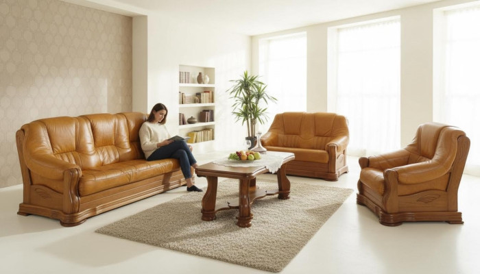 Wohnzimmer Ledercouch Sofagarnitur Set 3+1 Sitzer Sofa Couch Sitz