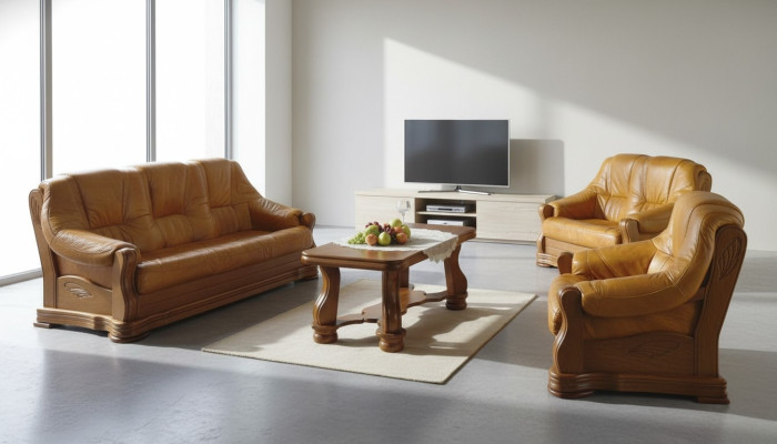 Wohnzimmer Ledercouch Sofagarnitur Set 3+1 Sitzer Sofa Couch Sitz