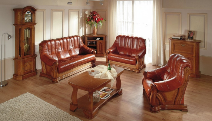 Antik Stil Ledersofa Couch Sofagarnitur 3+1+1 Sitzer Leder Italienisches Polster