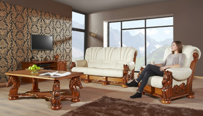 Antik Stil Ledersofa Couch Sofagarnitur Polster 3+1 Sitzer Italienisches Leder
