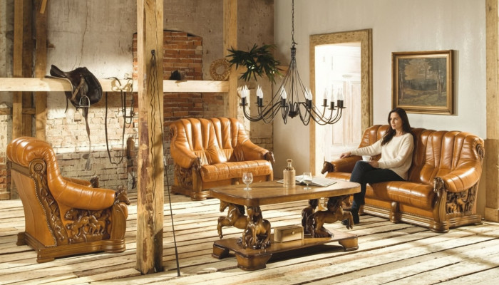 Antik Stil Ledersofa Couch Sofagarnitur 3+1 Sitzer Italienisches Leder Polster