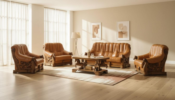 Antik Stil Ledersofa Couch Sofagarnitur 3+1 Sitzer Italienisches Leder Polster
