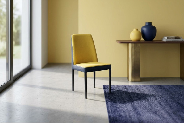 Stuhl 1x Ess Zimmer Polster Stuhl Sessel Fernseh Lounge Club Leder Textil Gelb