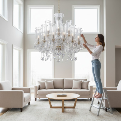 XXL Lampe 24x Kronleuchter Palast Villa D'Este Lichter Kristall Lampe Kronleuchter