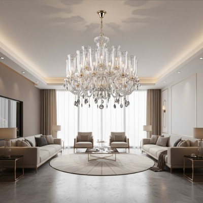 XXL Lampe 24x Kronleuchter Palast Villa D'Este Lichter Kristall Lampe Kronleuchter