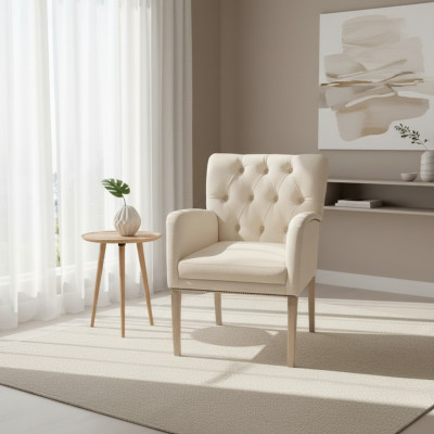 Moderner Weißer Chesterfield Polster Sessel Einsitzer Lehnstühle Textil Esszimmerstühle