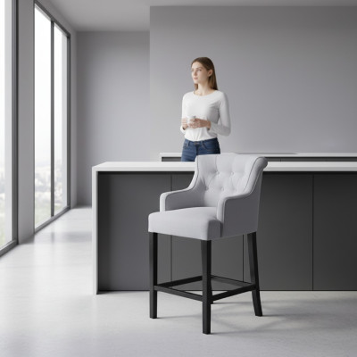 Grauer Barhocker Barstuhl Designer Stoff Design Loungestühle 8er Set 