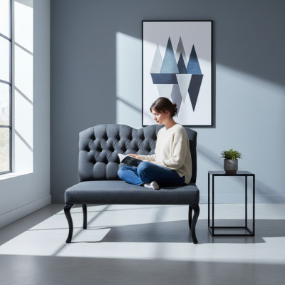 Chesterfield Bank Textil Sitz Bänke Deko Restaurant Stoff Laden Sofa Leder