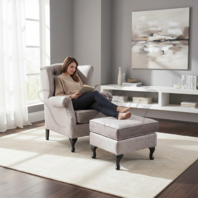 Hocker Beige Designer Luxus Hocker Polster Sitz Textil Relax Beistell Sofa