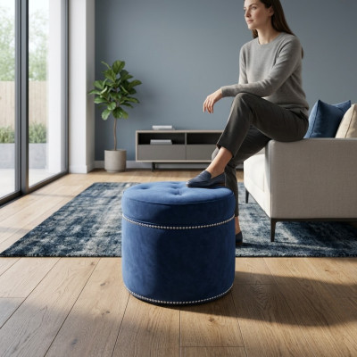 Chesterfield Pouf Textil Fußhocker Rund Hocker Polsterhocker Sitzhocker Sitz Neu