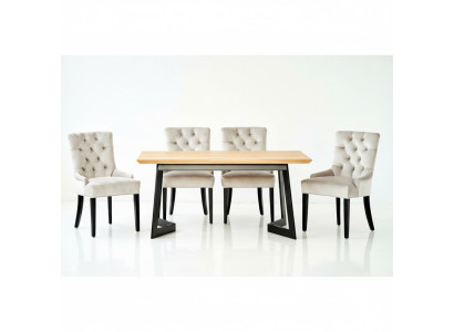 Design Esszimmer Tisch + 4 Chesterfield Lehnstühle Sitz Gruppe Stühle