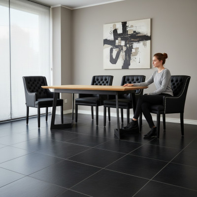Designer Esszimmer Tisch 4 Chesterfield Lehnstühle Sitz Gruppe Stühle