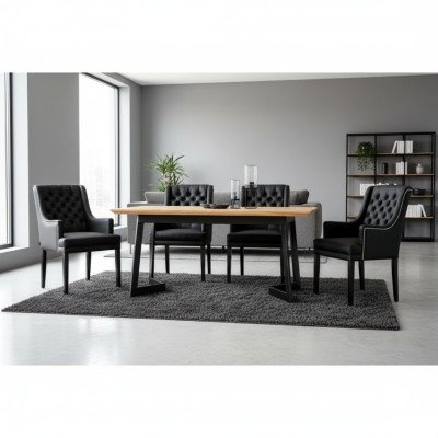 Designer Esszimmer Tisch 4 Chesterfield Lehnstühle Sitz Gruppe Stühle