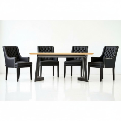 Designer Esszimmer Tisch 4 Chesterfield Lehnstühle Sitz Gruppe Stühle