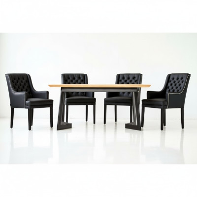 Moderner Ovaler Esszimmertisch Designer Schwarze Chesterfield Stühle 7tlg. Set