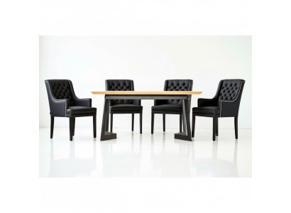 Moderner Ovaler Esszimmertisch Designer Schwarze Chesterfield Stühle 7tlg. Set