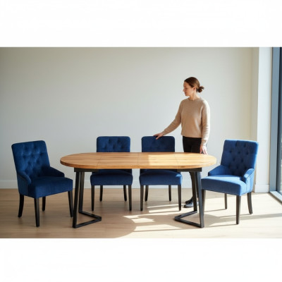 Braun-Blaue Esszimmer Möbel Designer Holz Esstisch mit 6x Polster Chesterfield Stühlen 