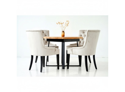 Design Esszimmer Tisch + 6 Chesterfield Lehnstühle Sitz Gruppe Stühle