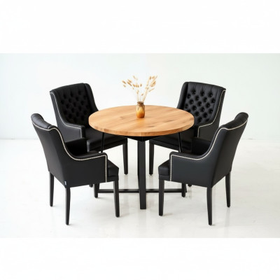 Essgarnitur Tisch + 4 Chesterfield Stühle Stuhl Holz Sitz Polster Garnitur