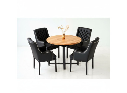 Essgarnitur Tisch + 4 Chesterfield Stühle Stuhl Holz Sitz Polster Garnitur