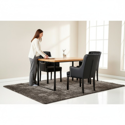 Brauner Metallgestell Esszimmer Tisch Designer x6 Chesterfield Polsterstühle 7tlg. Set