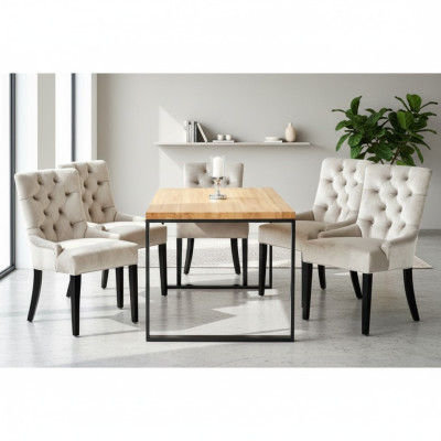 Esszimmer Stuhl Tisch + 4 Chesterfield Stühle Gruppe Garnitur Polster