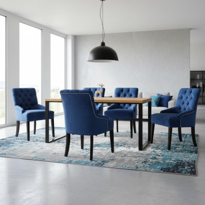 Moderner Holz Esstisch + x6 Chesterfield Stühle Esszimmer Gruppe Garnitur 7tlg.