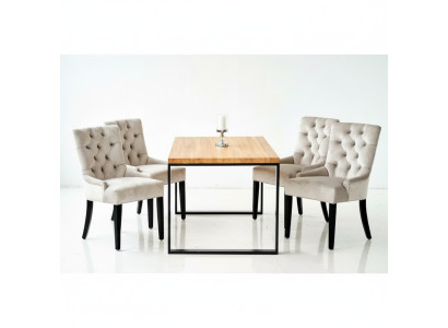 Brauner Rechteckiger Esszimmer Tisch Moderne Weiße x6 Chesterfield Stühle