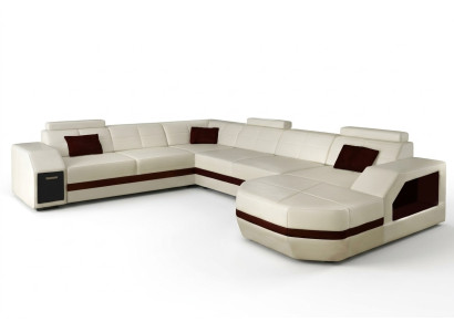 Wohnlandschaft Ledersofa Couch Ecksofa Eck Garnitur Design Modern Sofa mit USB