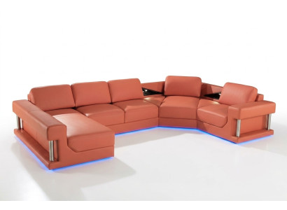 Ledersofa Wohnlandschaft Couch Ecksofa Eck Garnitur Design Modern Sofa mit USB
