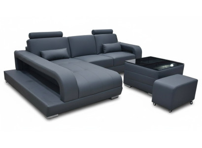 XXL Couch Leder Wohnlandschaft Garnitur Design Modern Sofa L-Form mit USB Tisch