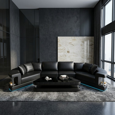 Wohnlandschaft Trapez Förmige Rund Ecksofa Sofa Runde Couch Polster U Form + USB