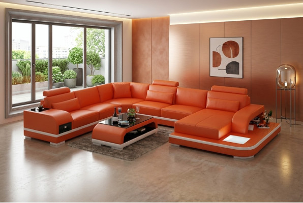 Ledersofa Couch Wohnlandschaft Ecksofa Eck Garnitur Design Modern Sofa +USB Neu