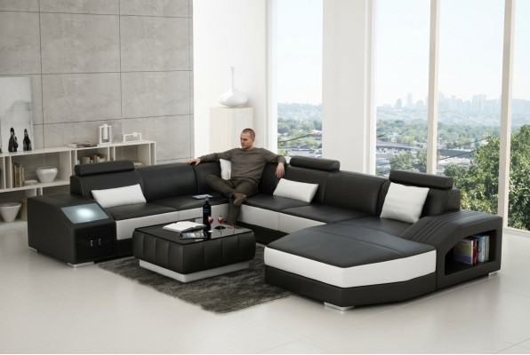 Eckgarnitur Leder Sofa Wohnzimmer Polsterecke Sitzgarnituren Wohnlandschaft +USB